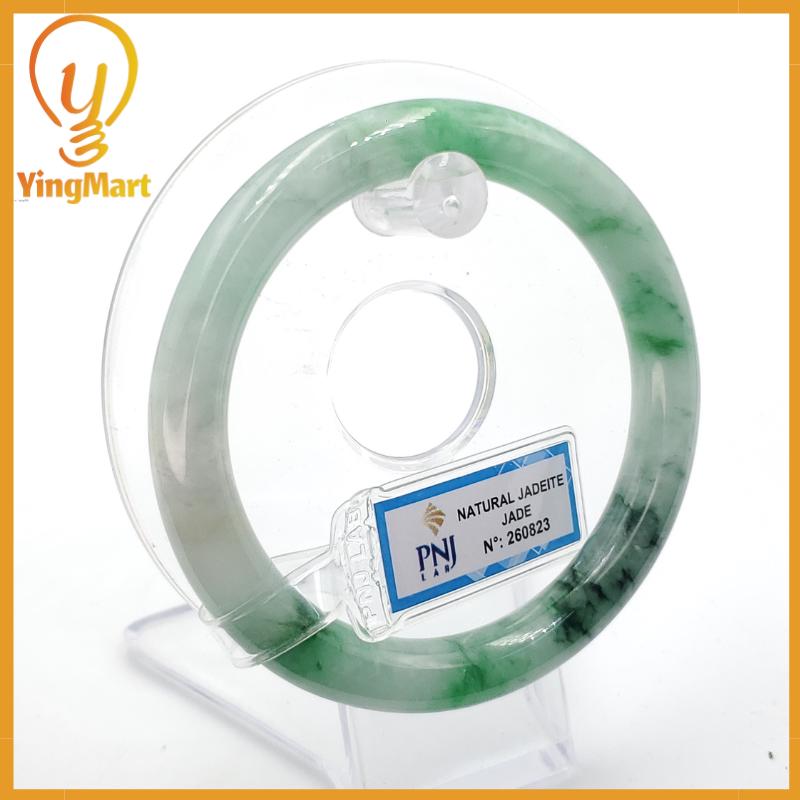 YingCollection 59mm PNJ260823 Certified Natural Color Green With Black Brown Spot Jadeite Jade Bangle Bracelet, Real Gemstone, Jewelry