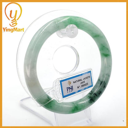YingCollection 59mm PNJ260823 Certified Natural Color Green With Black Brown Spot Jadeite Jade Bangle Bracelet, Real Gemstone, Jewelry