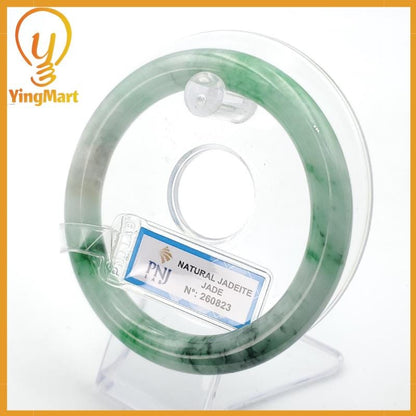 YingCollection 59mm PNJ260823 Certified Natural Color Green With Black Brown Spot Jadeite Jade Bangle Bracelet, Real Gemstone, Jewelry