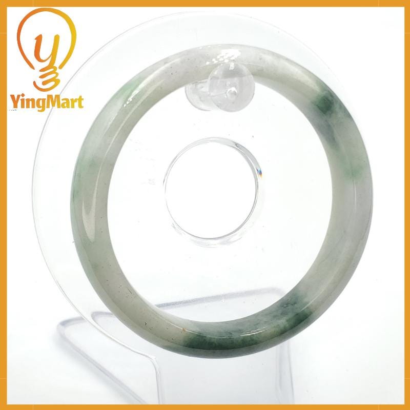 YingMart 55mm Certified Type A Grade A, Genuine Green White To Green, Grey, Brown Jadeite Jade Bangle Bracelet, Real Gemstone, Jewelry