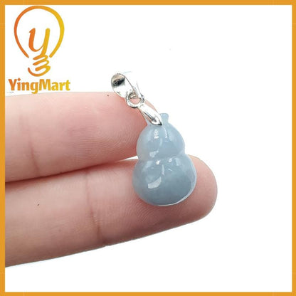 Natural Genuine Light Blue Hulu Jadeite Jade Grade A Hand Craving Pedant with Hook setting