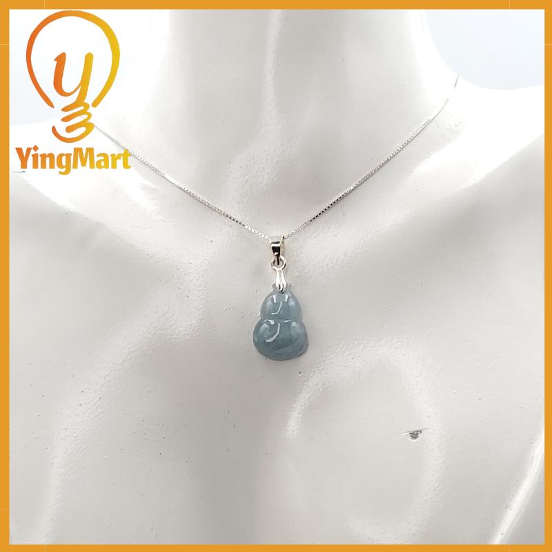 Natural Genuine Light Blue Hulu Jadeite Jade Grade A Hand Craving Pedant with Hook setting