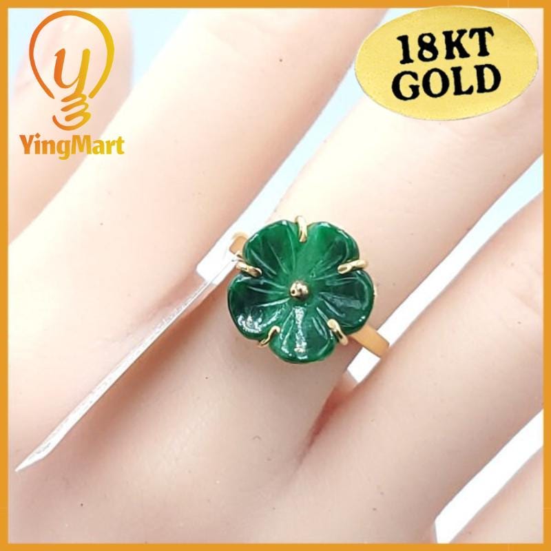 Yingmart Jade Plum Blossom Ring Natural Carved Genuine Jadeite Real Jade Grade A Type A