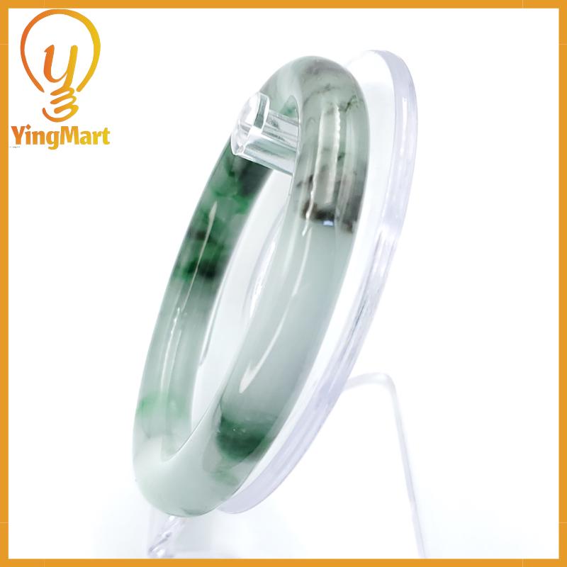 YingCollection 59mm PNJ258379 Certified Natural Color Green White To Green, Grey, Brown Jadeite Jade Bangle Bracelet, Real Gemstone, Jewelry