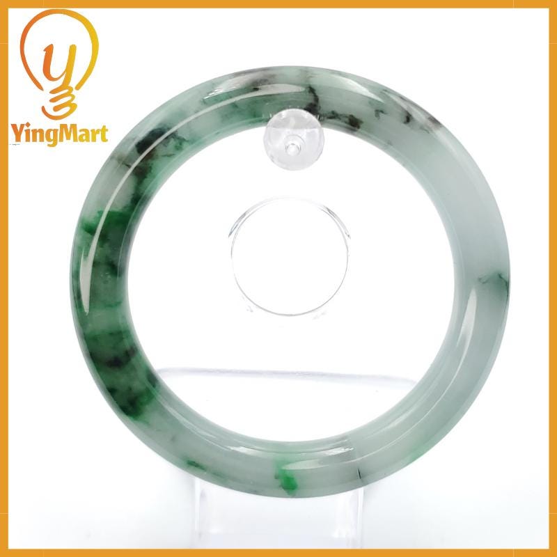 YingCollection 59mm PNJ258379 Certified Natural Color Green White To Green, Grey, Brown Jadeite Jade Bangle Bracelet, Real Gemstone, Jewelry