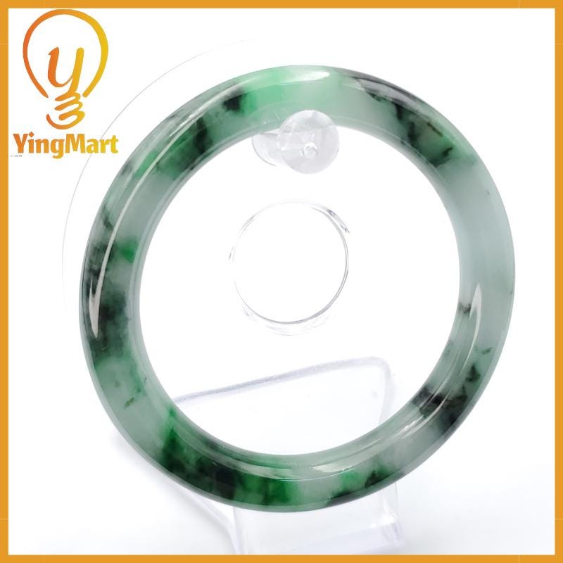 YingCollection 61mm PNJ258380 Certified Natural Color Green White To Dark Green, Grey White, Brown, Black Jadeite Jade Bangle Bracelet