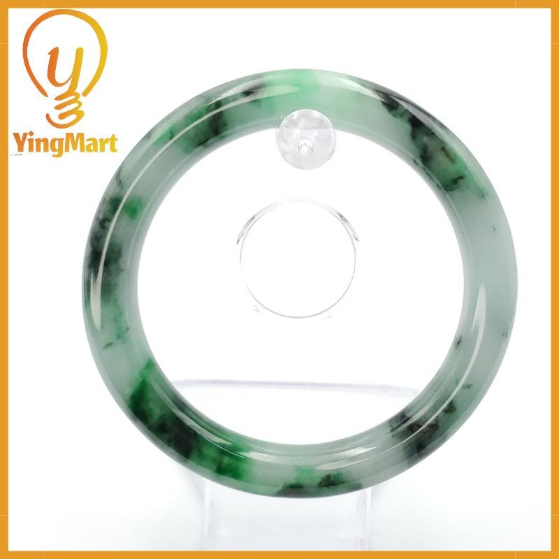 YingCollection 61mm PNJ258380 Certified Natural Color Green White To Dark Green, Grey White, Brown, Black Jadeite Jade Bangle Bracelet