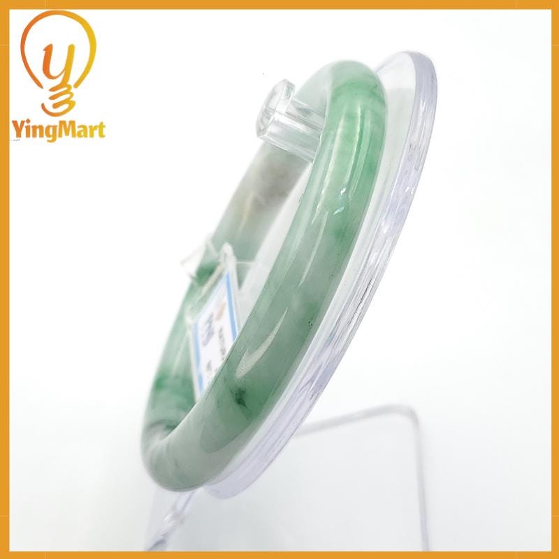 YingCollection 59mm PNJ260823 Certified Natural Color Green With Black Brown Spot Jadeite Jade Bangle Bracelet, Real Gemstone, Jewelry