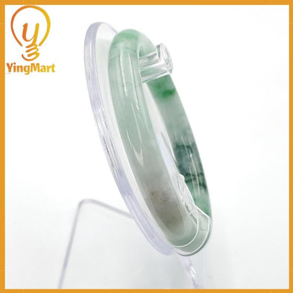 YingCollection 59mm PNJ260823 Certified Natural Color Green With Black Brown Spot Jadeite Jade Bangle Bracelet, Real Gemstone, Jewelry