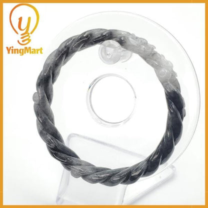 Yingmart 56 - 58 mm Genuine Burmese Jade White Grey Natural Carved Twist Flower Bracelet  Jaideite Bangle , Vintage Jewelry, Accessories