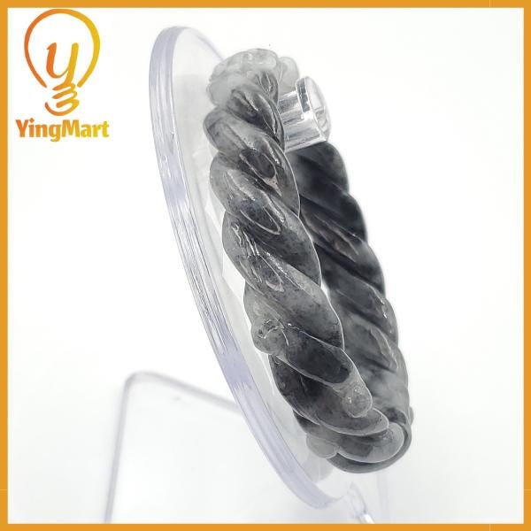 Yingmart 56 - 58 mm Genuine Burmese Jade White Grey Natural Carved Twist Flower Bracelet  Jaideite Bangle , Vintage Jewelry, Accessories
