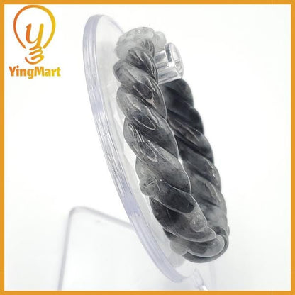 Yingmart 56 - 58 mm Genuine Burmese Jade White Grey Natural Carved Twist Flower Bracelet  Jaideite Bangle , Vintage Jewelry, Accessories