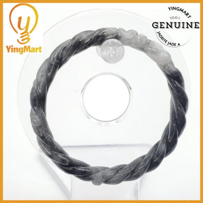 Yingmart 56 - 58 mm Genuine Burmese Jade White Grey Natural Carved Twist Flower Bracelet  Jaideite Bangle , Vintage Jewelry, Accessories