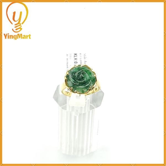 Yingmart Genuine  Green 18K gold and Natural color Rose Jade Stone Type A Jadeite Jade Gemstone Ring Made With 18k Gold