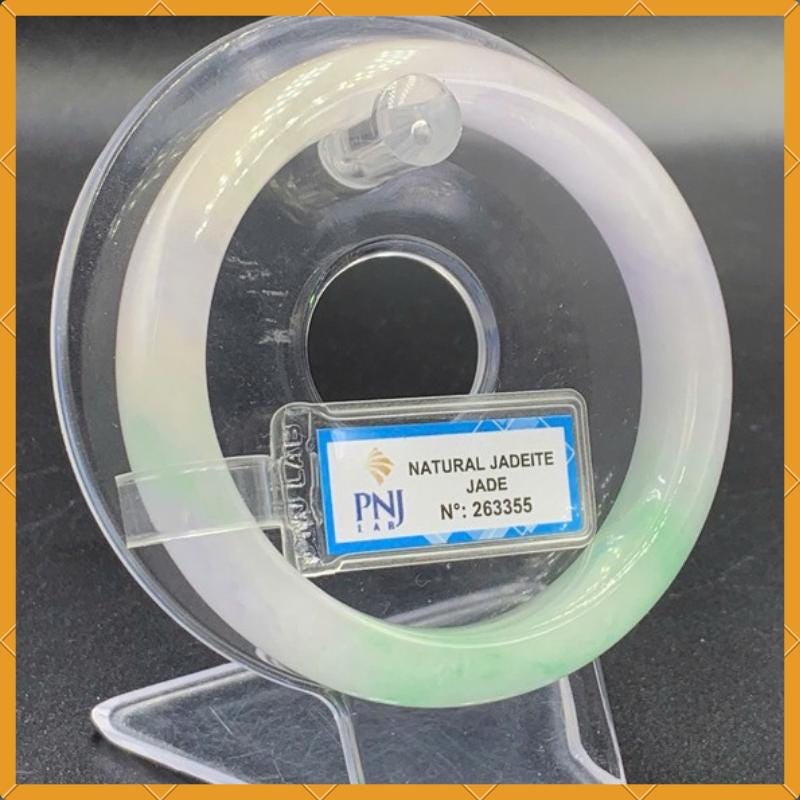 YingCollection 58mm PNJ263355Certified Natural Color Green White, Purplish White Jadeite Jade Bangle Bracelet, Real Gemstone, Jewelry