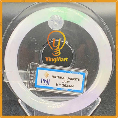 YingCollection 57mm PNJ263344 Certified Natural Color Green White, Purplish White Jadeite Jade Bangle Bracelet, Real Gemstone, Jewelry