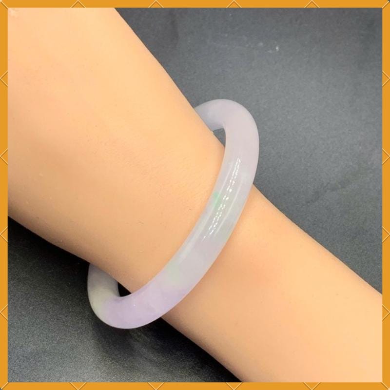 YingCollection 57mm PNJ263344 Certified Natural Color Green White, Purplish White Jadeite Jade Bangle Bracelet, Real Gemstone, Jewelry