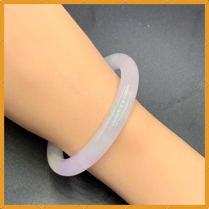 YingCollection 57mm PNJ263344 Certified Natural Color Green White, Purplish White Jadeite Jade Bangle Bracelet, Real Gemstone, Jewelry