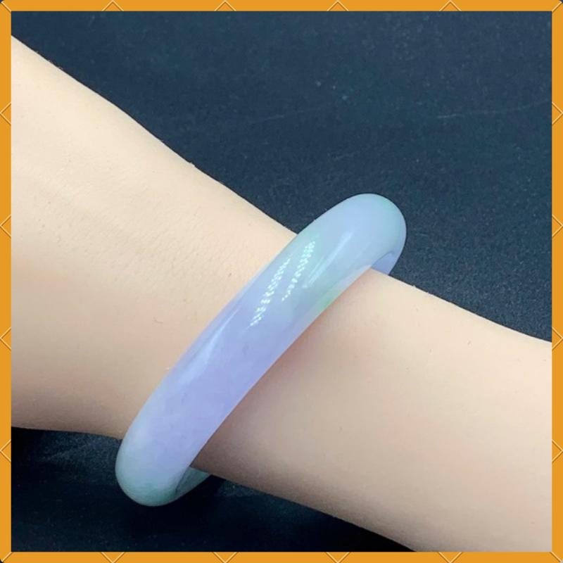 YingCollection 57mm PNJ263351 Certified Natural Color Green White, Purplish White Jadeite Jade Bangle Bracelet, Real Gemstone, Jewelry