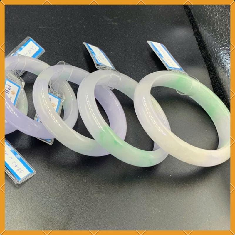 Yingmart 51 - 59mm Genuine Jade White, Very Light Purple Natural  Bracelet  Jaideite Bangle , Vintage Jewelry, Accessories