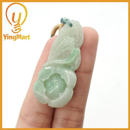 Yingmart Natural Jade Lotus Flower Genuine Jadeite Real Jade Grade A Type A Hand Craving