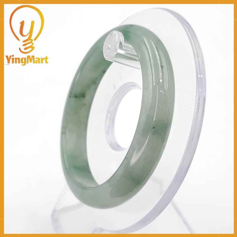 YingMart 52mm Certified Genuine Grade A Type A Green White To Green, Grey, Brown Jadeite Jade Bangle Bracelet, Real Gemstone, Jewelry