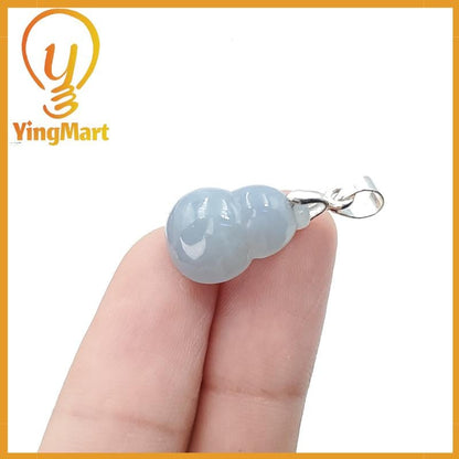 Natural Genuine Light Blue Hulu Jadeite Jade Grade A Hand Craving Pedant with Hook setting