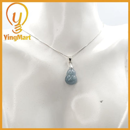 Natural Genuine Light Blue Hulu Jadeite Jade Grade A Hand Craving Pedant with Hook setting