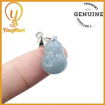 Natural Genuine Light Blue Hulu Jadeite Jade Grade A Hand Craving Pedant with Hook setting