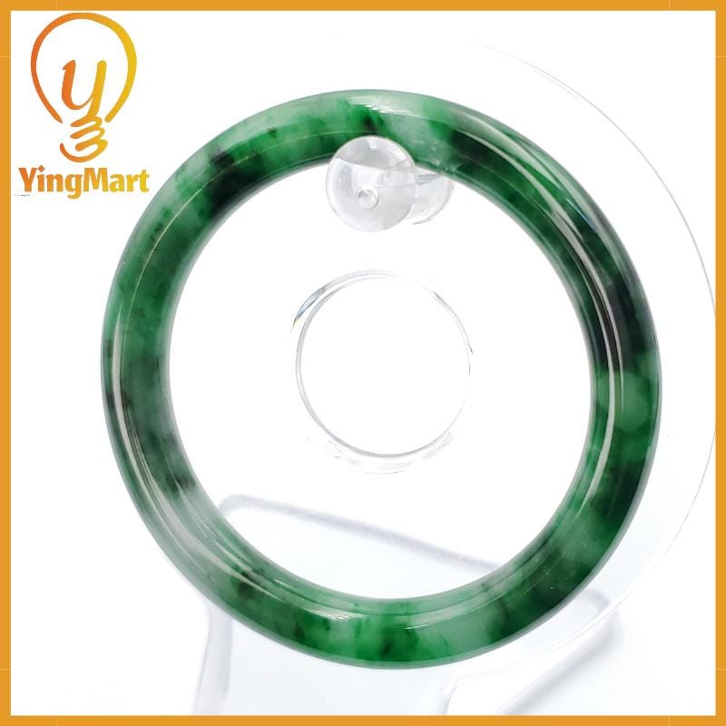 YingCollection 53mm PNJ258383 Certified Natural Color Green White To Dark Green, Grey White Jadeite Jade Bangle Bracelet, Real Gemstone