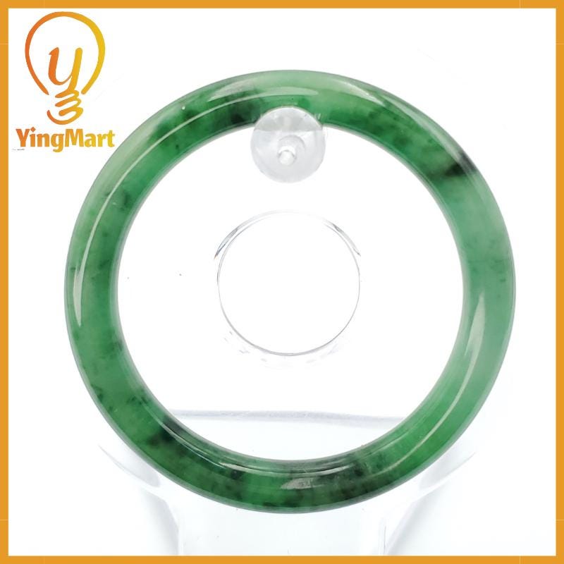 YingCollection 52mm PNJ258384 Certified Natural Color Light To Medium Green, Grey, Black Jadeite Jade Bangle Bracelet, Real Gemstone