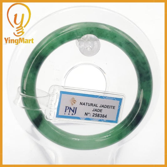 YingCollection 52mm PNJ258384 Certified Natural Color Light To Medium Green, Grey, Black Jadeite Jade Bangle Bracelet, Real Gemstone