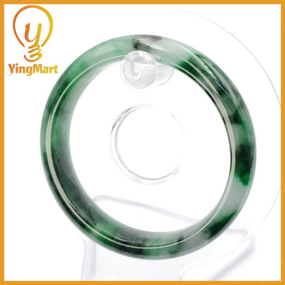 YingCollection 52mm PNJ258392 Certified Natural Color Green White To Dark Green, Grey White Jadeite Jade Bangle Bracelet, Real Gemstone
