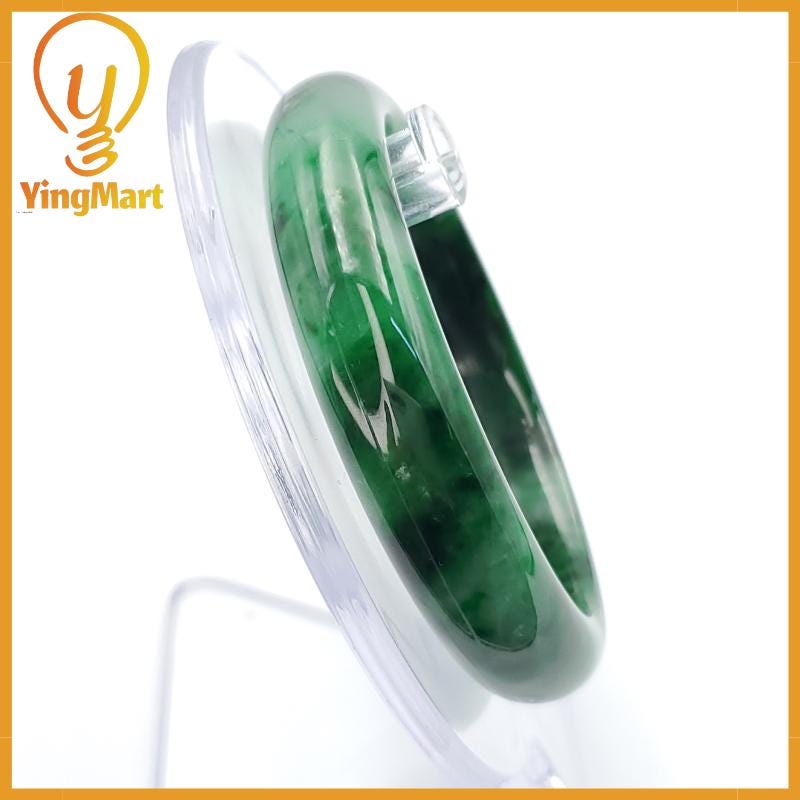 YingCollection 53mm PNJ258393 Certified Natural Color Green White To Dark Green, Grey White Jadeite Jade Bangle Bracelet, Real Gemstone