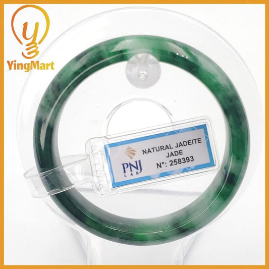 YingCollection 53mm PNJ258393 Certified Natural Color Green White To Dark Green, Grey White Jadeite Jade Bangle Bracelet, Real Gemstone