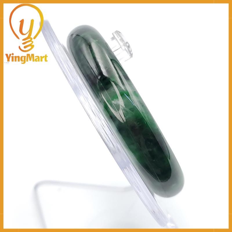 YingCollection 53mm PNJ258394 Certified Natural Color Green White To Dark Green, Grey White Jadeite Jade Bangle Bracelet, Real Gemstone