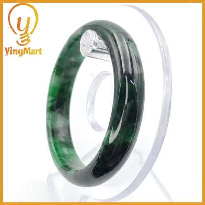 YingCollection 53mm PNJ258394 Certified Natural Color Green White To Dark Green, Grey White Jadeite Jade Bangle Bracelet, Real Gemstone