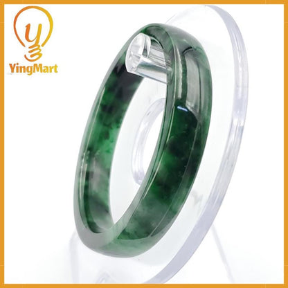 YingCollection 52mm PNJ258395 Certified Natural Color Green White To Dark Green, Grey White Jadeite Jade Bangle Bracelet, Real Gemstone