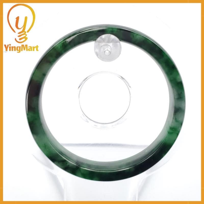 YingCollection 52mm PNJ258395 Certified Natural Color Green White To Dark Green, Grey White Jadeite Jade Bangle Bracelet, Real Gemstone