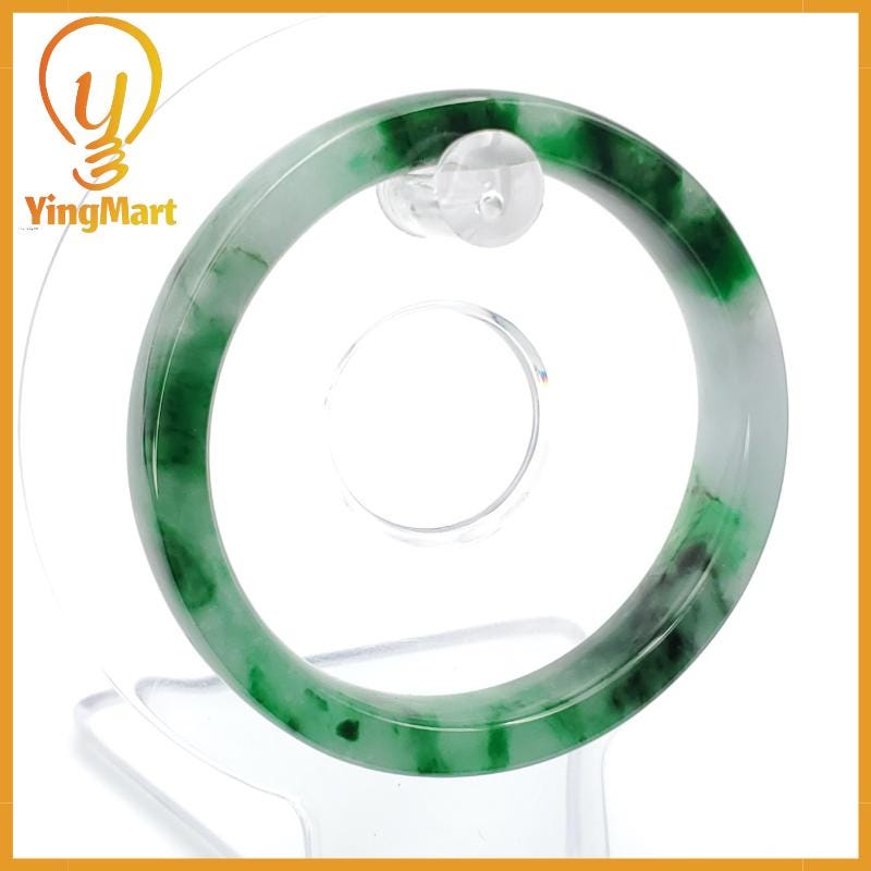 YingCollection 53mm PNJ258397 Certified Natural Color Green White To Dark Green, Grey White Jadeite Jade Bangle Bracelet, Real Gemstone