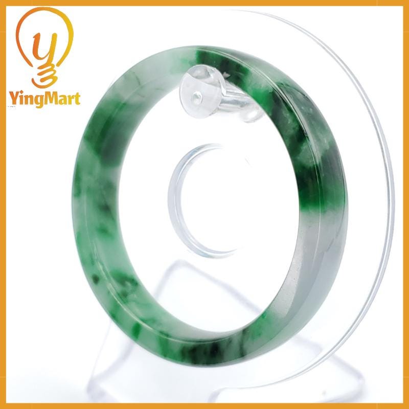 YingCollection 53mm PNJ258397 Certified Natural Color Green White To Dark Green, Grey White Jadeite Jade Bangle Bracelet, Real Gemstone
