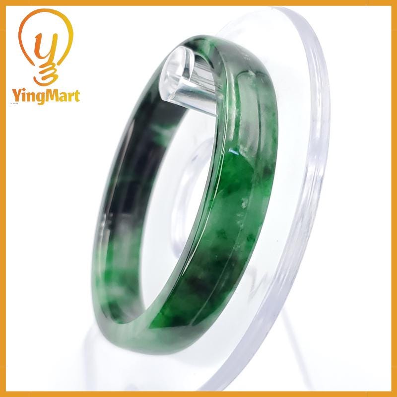 YingCollection 52mm PNJ258398 Certified Natural Color Green White To Dark Green, Grey White Jadeite Jade Bangle Bracelet, Real Gemstone