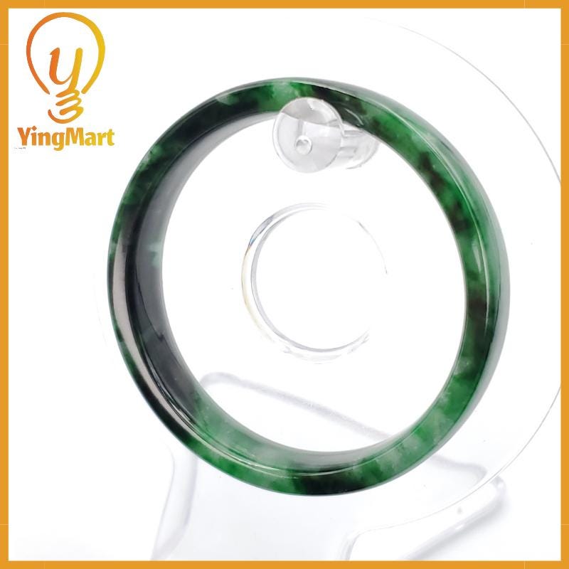 YingCollection 52mm PNJ258398 Certified Natural Color Green White To Dark Green, Grey White Jadeite Jade Bangle Bracelet, Real Gemstone