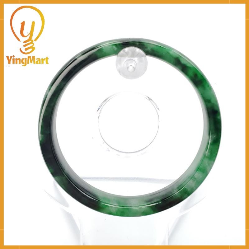 YingCollection 52mm PNJ258398 Certified Natural Color Green White To Dark Green, Grey White Jadeite Jade Bangle Bracelet, Real Gemstone