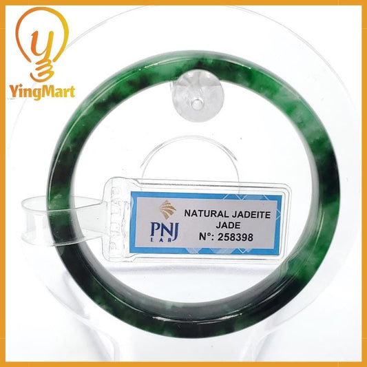YingCollection 52mm PNJ258398 Certified Natural Color Green White To Dark Green, Grey White Jadeite Jade Bangle Bracelet, Real Gemstone