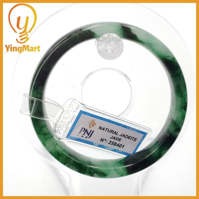 YingCollection 53mm PNJ258401 Certified Natural Color Green White To Dark Green, Grey White Jadeite Jade Bangle Bracelet, Real Gemstone