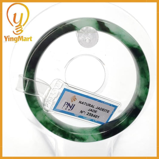 YingCollection 53mm PNJ258401 Certified Natural Color Green White To Dark Green, Grey White Jadeite Jade Bangle Bracelet, Real Gemstone