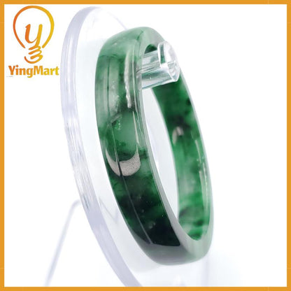 YingCollection 52mm PNJ258402 Certified Natural Color Green White To Dark Green, Grey White Jadeite Jade Bangle Bracelet, Real Gemstone
