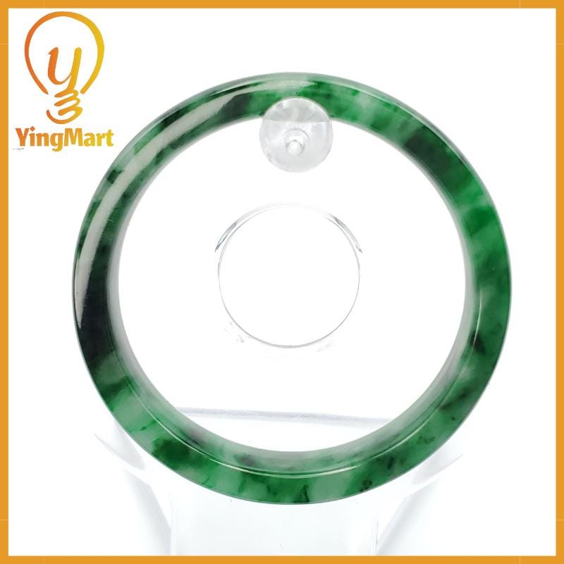 YingCollection 52mm PNJ258402 Certified Natural Color Green White To Dark Green, Grey White Jadeite Jade Bangle Bracelet, Real Gemstone