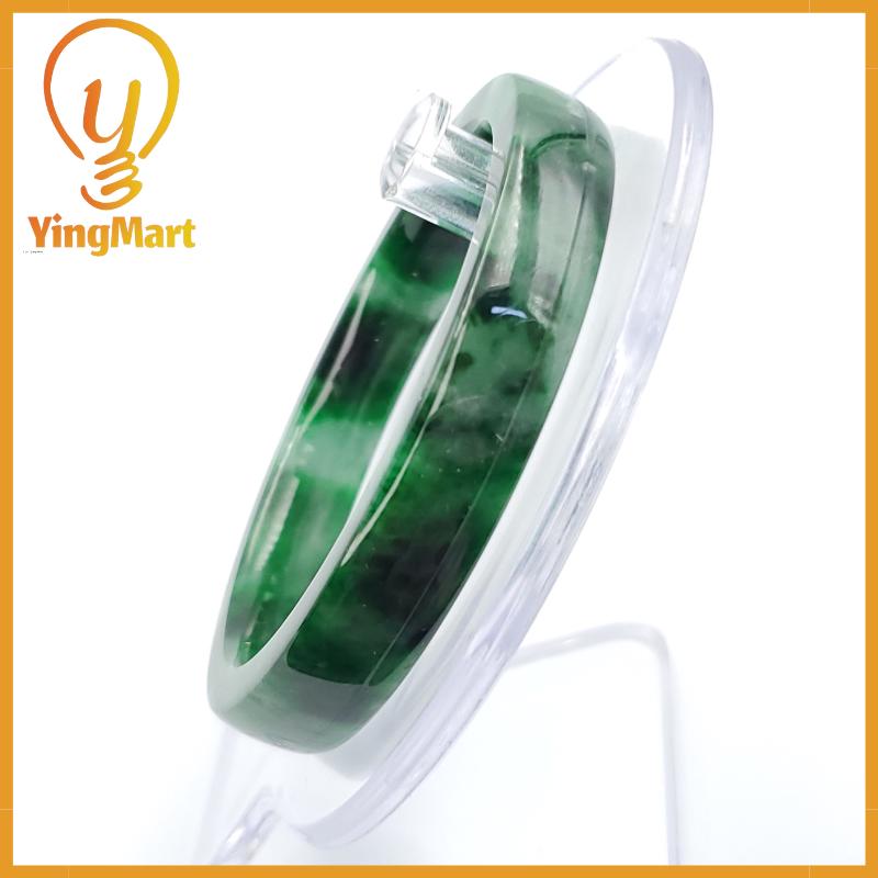 YingCollection 53mm PNJ258403 Certified Natural Color Green White To Dark Green, Grey White Jadeite Jade Bangle Bracelet, Real Gemstone